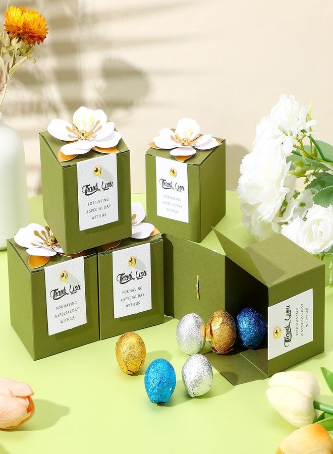 AojSup 36 Pcs Wedding Favor Boxes with Thanks Card, 2.56 Inch Square Flower Candy Boxes Paper bridal shower favor box for Guests Wedding Bridal Shower Birthday Party Anniversary (Green) - Image 5